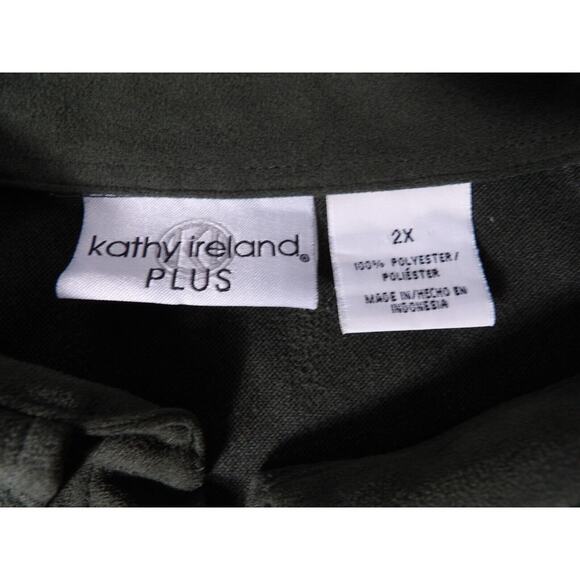 Vtg Kathy Ireland Plus 2X Faux Suede Blouse Shirt Top Olive Green Button Up Coll - Picture 7 of 9